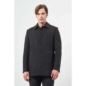 Koyu Antrasit Kaşe Bebe Yaka Kendinden Sırt Kapitoneli Astar Comfort Fit Classic Kaban 1008245154