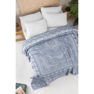 Pamuklu Jakar Saçak Bağlamalı Yatak Örtüsü Çift Kişilik - 230X250 cm