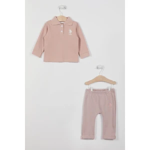U.S. Polo Assn. U.s. Polo Assn Lisanslı Pudra Kız Bebek Uzun Kol Sweatshirt Takım