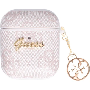 Airpods Kılıf 4g Desenli Metal Script Logolu 4g Charm Sağdan Askılı Pu Deri Pembe