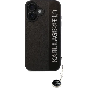 Karl Lagerfeld Apple iPhone 16 Kılıf Orjinal Lisanslı Anahtarlık Taşlı Kl Yazılı Saffiano Rhinestone Siyah