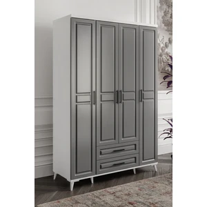 Ücretsiz Montaj - %100 MDF Gözde 4 Kapaklı Antrasit Beyaz Gardırop - MDF Dolap - Elbise Dolabı