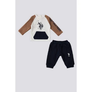 U.S. Polo Assn. Krem Kanguru Cep Bebek 2'li Takım