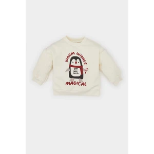 Kız Bebek Bisiklet Yaka Yılbaşı Temalı İçi Yumuşak Tüylü Sweatshirt D6229A524WN