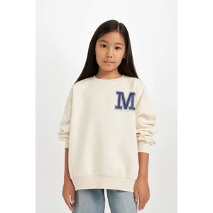 Kız Çocuk Oversize Geniş Kalıp Bisiklet Yaka Baskılı Sweatshirt D4383A824WN