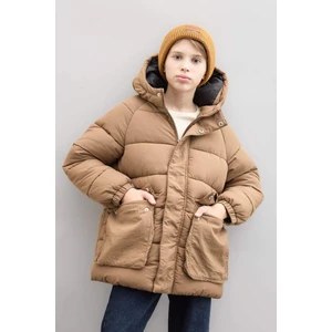 Erkek Çocuk Su Geçirmez Kapüşonlu Fermuarlı Çıtçıtlı Cepli Şişme Mont C8805A824WN