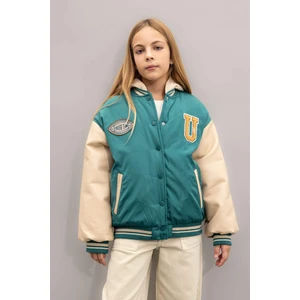 Kız Çocuk Çıkarılabilir Kapüşonlu Kolej Yaka Çıtçıtlı Cepli Bomber Mont C5407A824AU