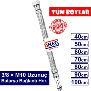 3/8 × M10 Uzunuç Paslanmaz Çelik Flex Hortum Batarya Bağlantı Hortumu (50 cm)