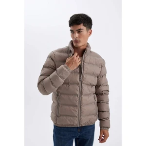 Regular Fit Dik Yaka Fermuarlı Cepli Mevsimlik Baharlık Şişme Mont