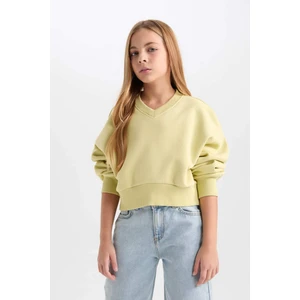 Cropped Fit V Yaka Basic Düz Sweatshirt Kız Çocuk D7047A824WN