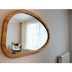 Naturel Ahşap Asimetrik Şık Duvar Aynası,dekoratif Salon ve Yatak Odası Aynası