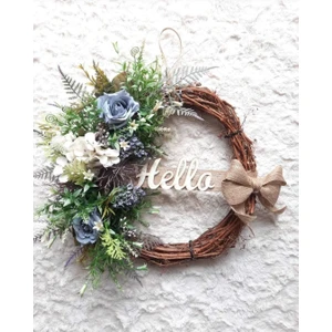 Lotus Hediye Mavi Gül Temalı Kapı Süsü Duvar Süsü