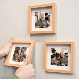 Yapışkanlı Sök-Tak Paspartulu Ahşap 14X14CM Pola Kare Fotoğraf Çerçevesi - 3'lü Paket