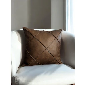 Doryan Home Doryan Home Efes Antik Modern Çizgili Desenli Suni Nubuk Acı Kahve Kare Dekoratif Kırlent Kılıfı 47X47