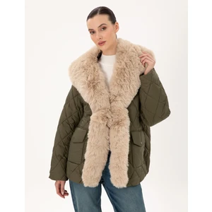 Pierre Cardin Kadın Haki Regular Fit Kürk Yaka Mont 50290325-VR027
