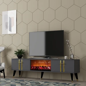 Demonte Decor Assel Şömineli Tv Sehpası (Alt Modül) Antrasit-Altın