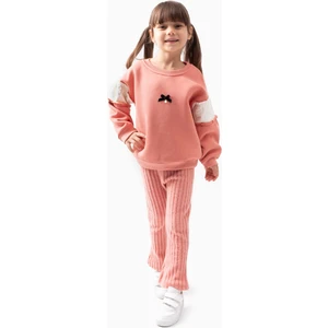 Minigimin Cicileri (2-5 Yaş) Omuz Brodeli Fiyonk Detay 3 Ip Kız çocuk takım - Gül Kurusu