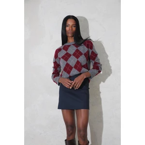 Bordo Baklava Desenli Kazak 610064