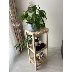 3 Katlı 90*35*30 Doğal Ahşap Dekoratif Çiçeklik-Ofis-Salon-Oturma Odası