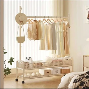 Metal Krem  Sepetli Konfeksiyon Elbise Askılığı Elbise Gardırop 1034-CN