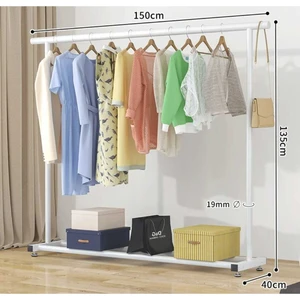 Metal Beyaz Düz Konfeksiyon Askısı Elbise Askılığı Tekerlekli 1040-CN