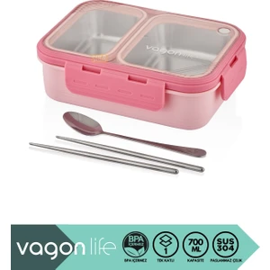 Bento 700ML Lunchbox Yeni Koleksiyon Tek Katlı 2 Bölmeli Çelik Sefer Tası Yemek Kutusu