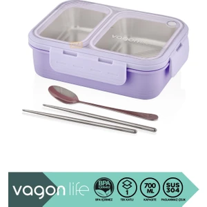 Bento 700ML Lunchbox Yeni Koleksiyon Tek Katlı 2 Bölmeli Çelik Sefer Tası Yemek Kutusu