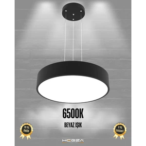 Hegza Lighting Drum 40cm (Siyah Kasa, Beyaz Işık) Ledli Modern Sarkıt LED Avize
