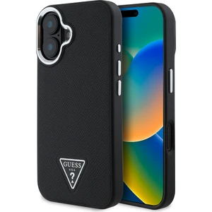 Apple iPhone 16 Uyumlu Kılıf Guess Orjinal Lisanslı Magsafe Şarj Özellikli Grained Triangle Kapak Siyah