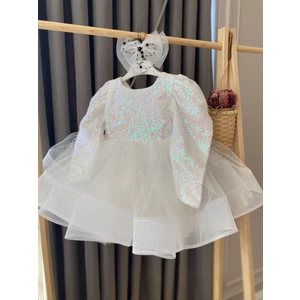 Babyaden Pullu Payetli Tütü Kabarık Doğum Günü Parti Kostüm Uzun Kollu Abiye Kız Çocuk Elbisesi