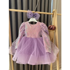 Babyaden Pullu Payetli Tütü Kabarık Doğum Günü Parti Kostüm Uzun Kollu Abiye Kız Çocuk Elbisesi