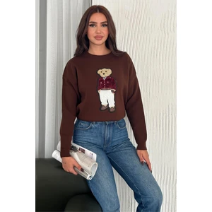 Zishan Fashion Ayıcık Desenli Standart Beden Triko Kadın Kazak 004