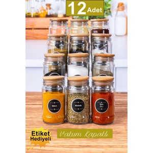 Krm Home 12 Adet Ahşap Kapaklı 320 cc Cam Baharatlık Seti-12LI Ahşap Kapaklı Baharat Takımı