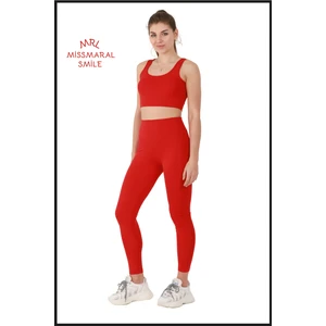 Miss Maral Kadın Kırmızı Tayt Yüksek Bel Toparlayıcı Tam Boy Modern ve Dinamik Stil HB11021