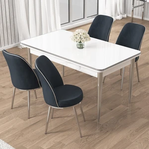 Rewa Serisi 70 x 110 Sabit Beyaz Krom Detay Masa Takımı ve 4 Sandalye