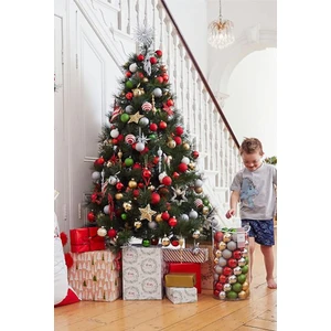 İthal Lux Çam  Ağacı-Metal Ayak 180 Cm, Yoğun 500 Dal +80 Adet Lüx Karışık Süs,ışık