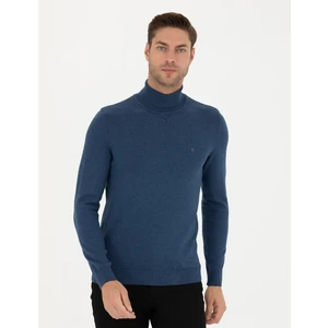 Pierre Cardin Erkek İndigo Melanj Slim Fit Balıkçı Yaka Basic Triko Kazak 50276162-VR155