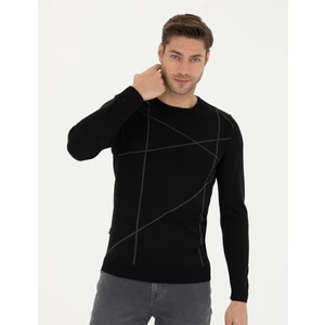 Pierre Cardin Erkek Siyah Slim Fit Bisiklet Yaka Yün Karışımlı Triko Kazak 50278028-VR046