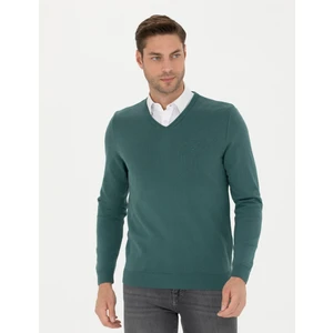 Pierre Cardin Erkek Yeşil Slim Fit V Yaka Basic Triko Kazak 50276156-VR054