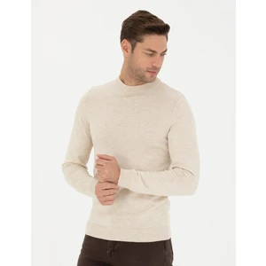 Pierre Cardin Erkek Krem Melanj Slim Fit Yarım Balıkçı Yaka Basic Triko Kazak 50276158-VR159
