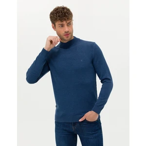 Pierre Cardin Erkek İndigo Melanj Slim Fit Yarım Balıkçı Yaka Basic Triko Kazak 50276161-VR155