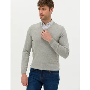 Pierre Cardin Erkek Açık Gri Melanj Slim Fit V Yaka Basic Triko Kazak 50276156-VR091