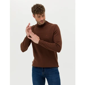 Pierre Cardin Erkek Koyu Kahverengi Slim Fit Yarım Balıkçı Yaka Basic Triko Kazak 50276161-VR084