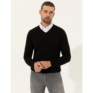 Pierre Cardin Erkek Siyah Slim Fit V Yaka Basic Triko Kazak 50257206-VR046