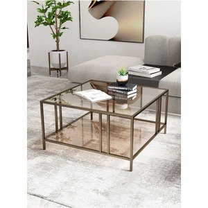 Bakü Orta Sehpa Prinç Eskitme Rengi Bronz Cam 75*75 Çift Camlı Orta Sehpa