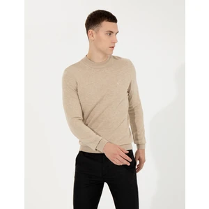 Pierre Cardin Erkek Taş Melanj Slim Fit Yarım Balıkçı Yaka Basic Triko Kazak 50257208-VR225