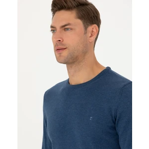 Pierre Cardin Erkek İndigo Melanj Slim Fit Bisiklet Yaka Basic Triko Kazak 50270179-VR155