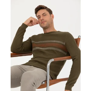 Pierre Cardin Erkek Koyu Haki Slim Fit Bisiklet Yaka Triko Kazak 50278095-VR111
