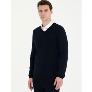 Pierre Cardin Erkek Lacivert Slim Fit V Yaka Basic Triko Kazak 50276156-VR033