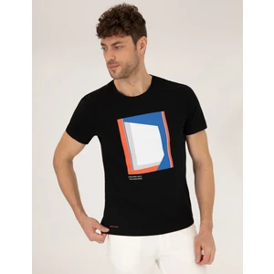Pierre Cardin Erkek Siyah Baskılı Bisiklet Yaka Tişört 50263922-VR046